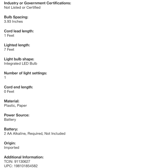 Wondershop NWT 10 LED Christmas Tree String Light 8' Battery Operated - Picture 7 of 7